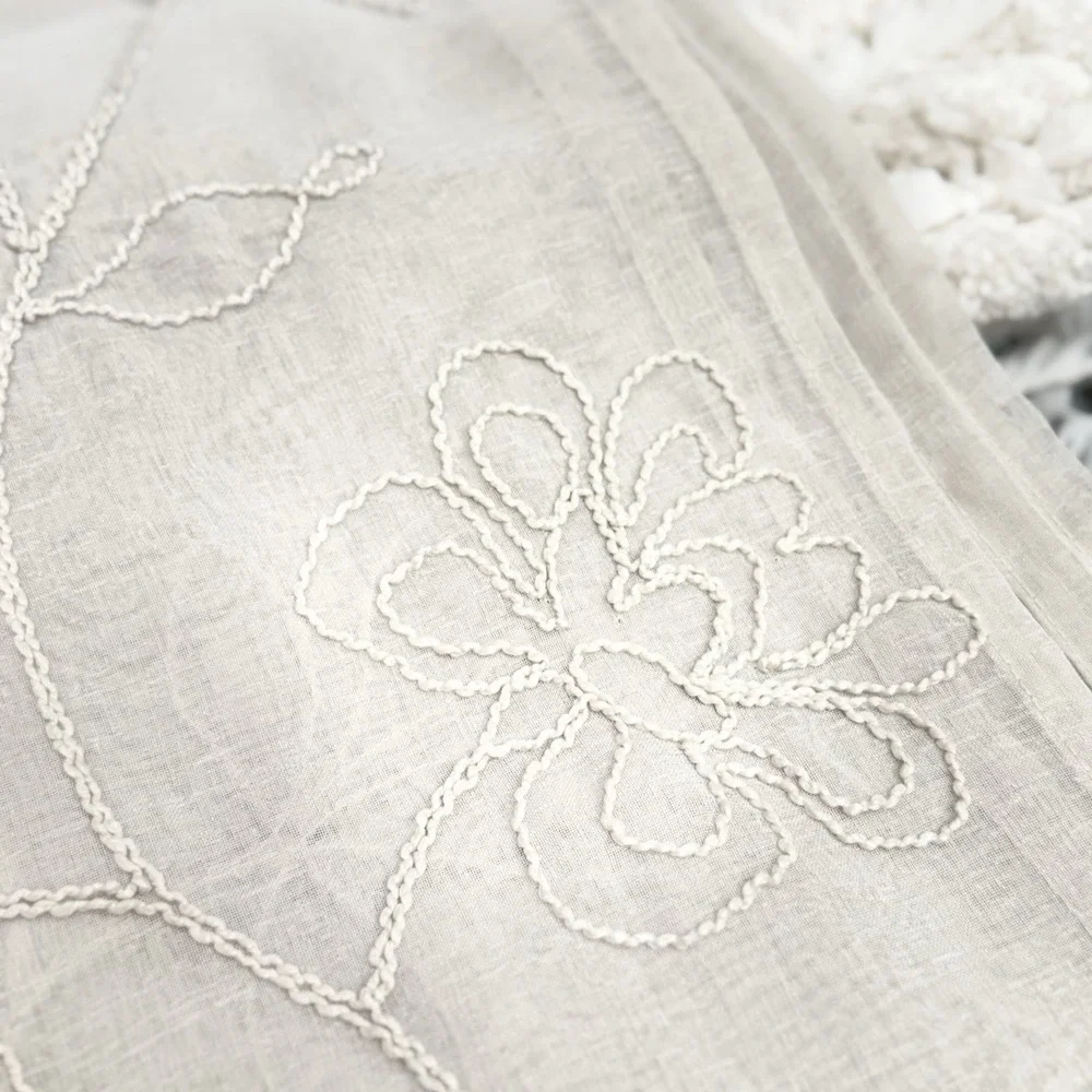 Laura Ashley Sheer Embroidered Floral Vines FROSTING Curtain 2 Panel TAUPE 52x84